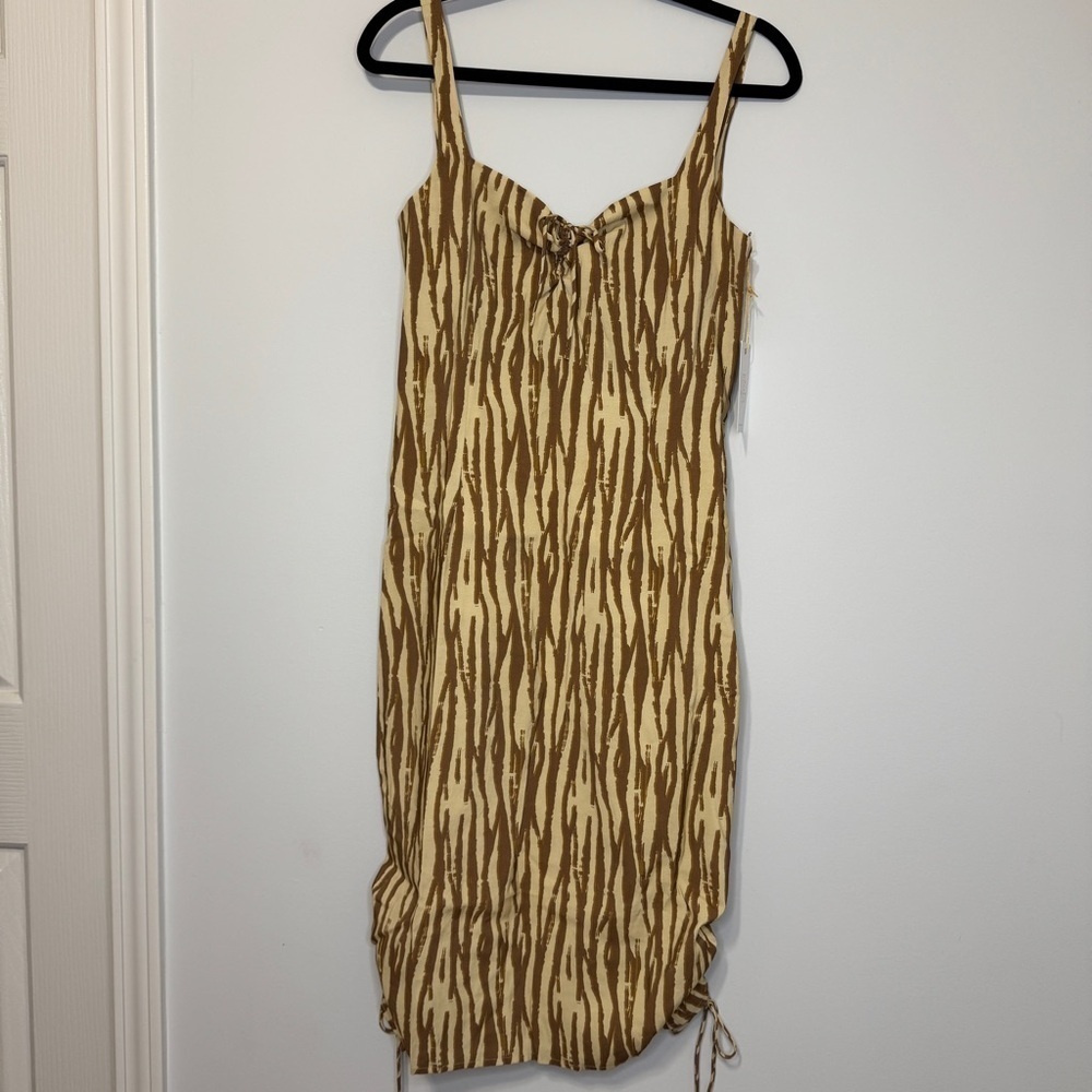 Backyard Roses Zebra Print Midi Dress S NWT Adjustable Ruched Hem